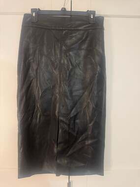 Babaton Black Vegan Leather Midi Skirt Size 8